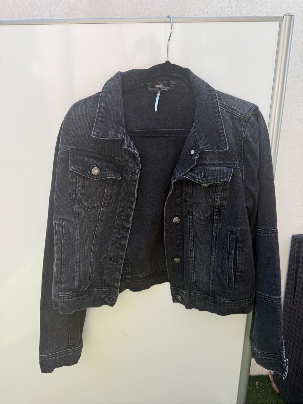 Free People Washed Black Denim Jean Jacket